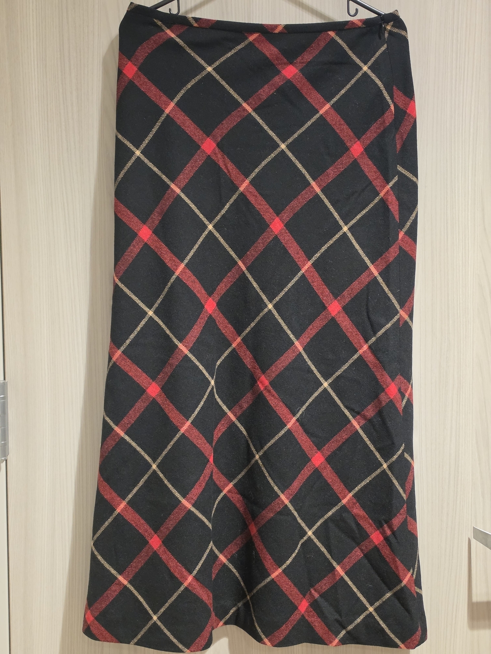 Tommy Hilfiger Black Maxi Skirt with Red and Tan Plaid